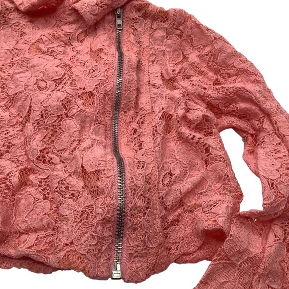 Beauttees Pink Lace Kids Jacket With Asymmetrical Zipper Closure Size 6X - Picture 7 of 8